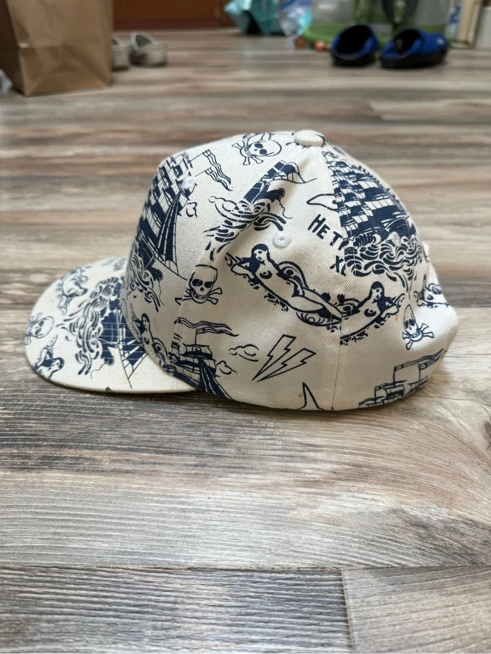 Caviar Cartel SSUR Tattoo Print Snapback Hat Ship Shark Skull Cream Navy